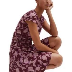 ME+EM Midnight Hibiscus Print Ruched Mini Dress Size US 4